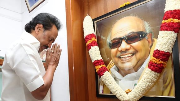 DMK Chief M.K Stalin pays tribute to father M.Karunanidhi on his birth anniversary.&nbsp;