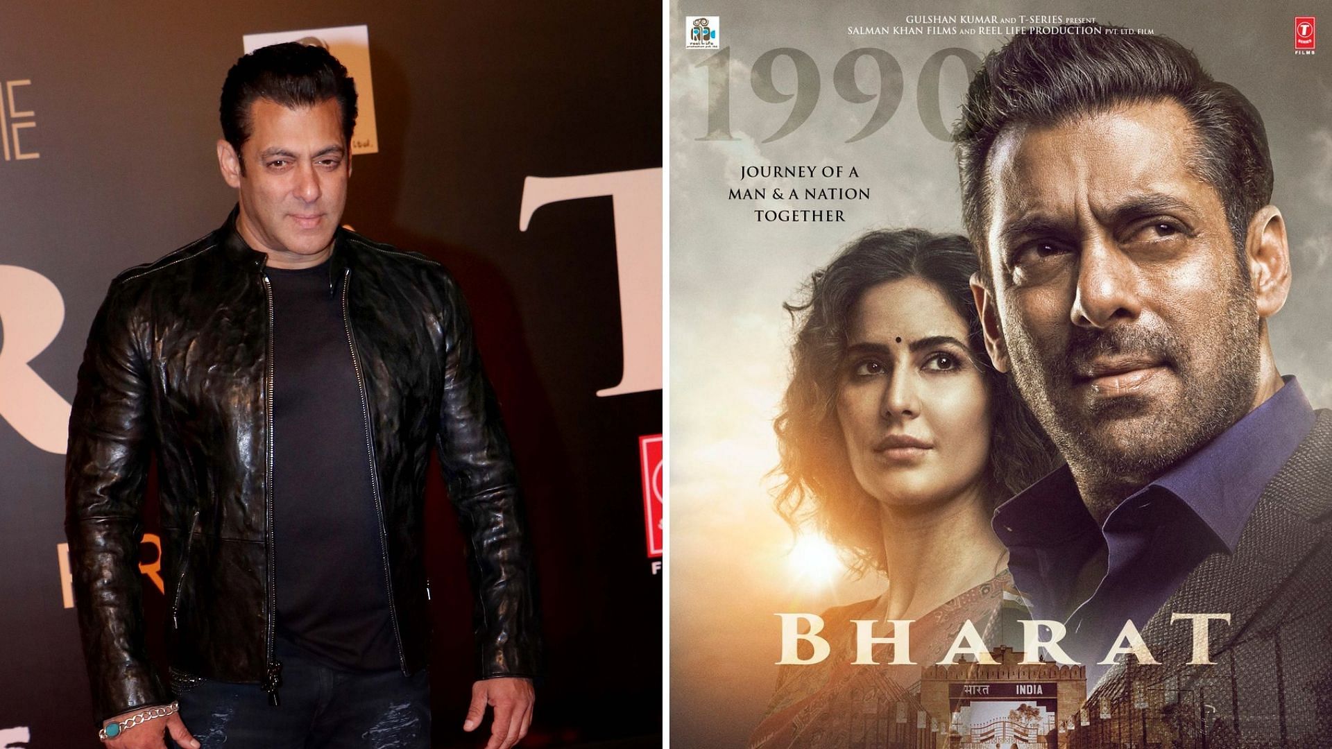 Salman Khan at a special screening of <i>Bharat</i> (L); A poster for the film.