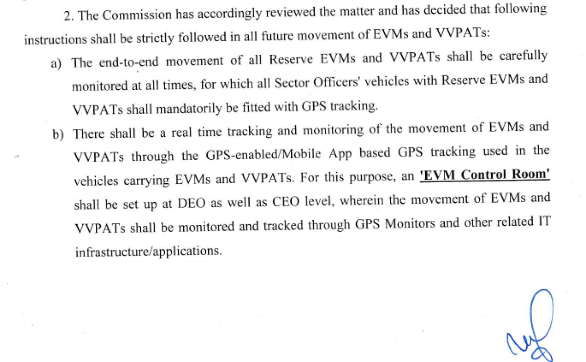 The EC had issued detailed orders for GPS tracking including 24*7 monitoring of vehicles ferrying EVMS and VVPATs.
