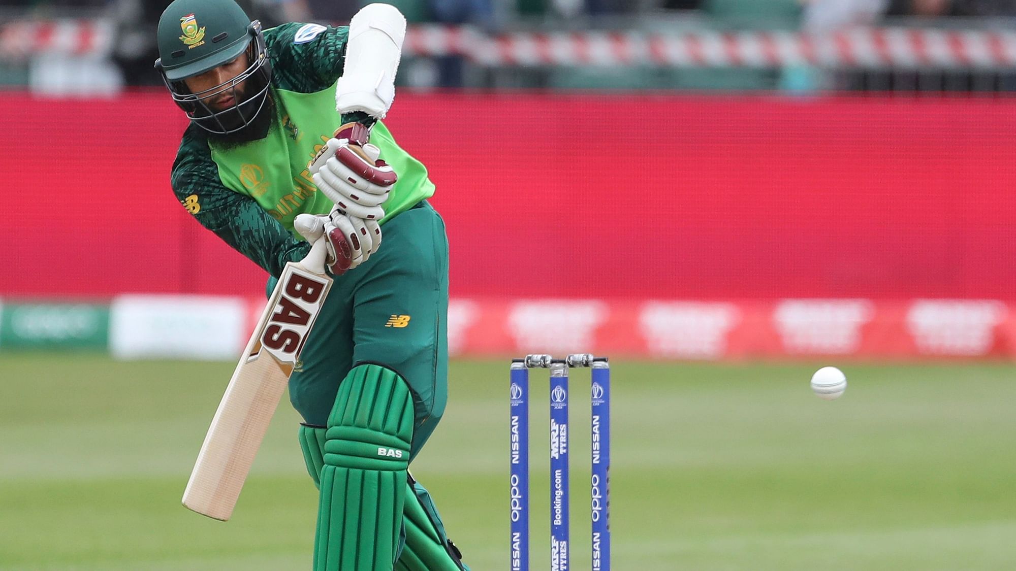  Hashim Amla plays a shot during the ICC World Cup warm-up match between West Indies and South Africa.&nbsp;