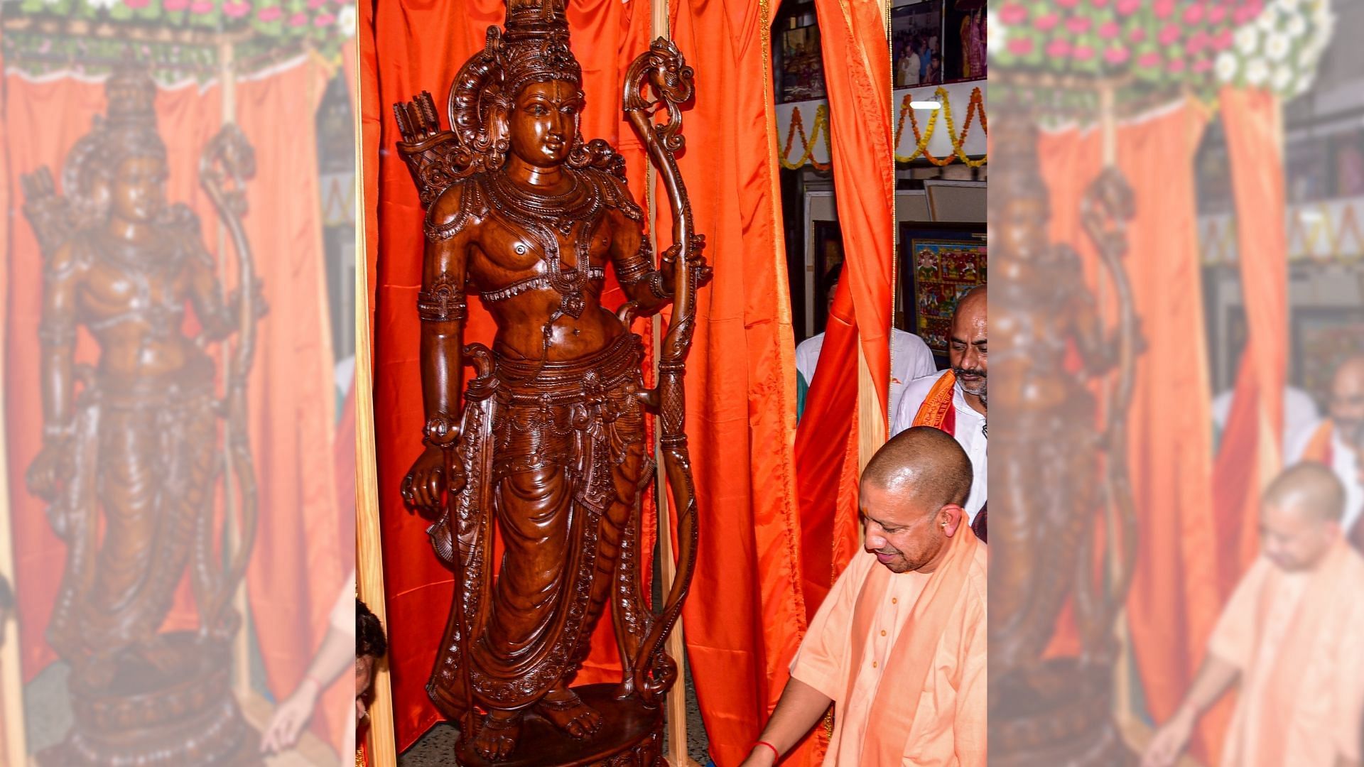 UP Chief Minister Yogi Adityanath unveils statue of Lord Ram in Ayodhya.&nbsp;