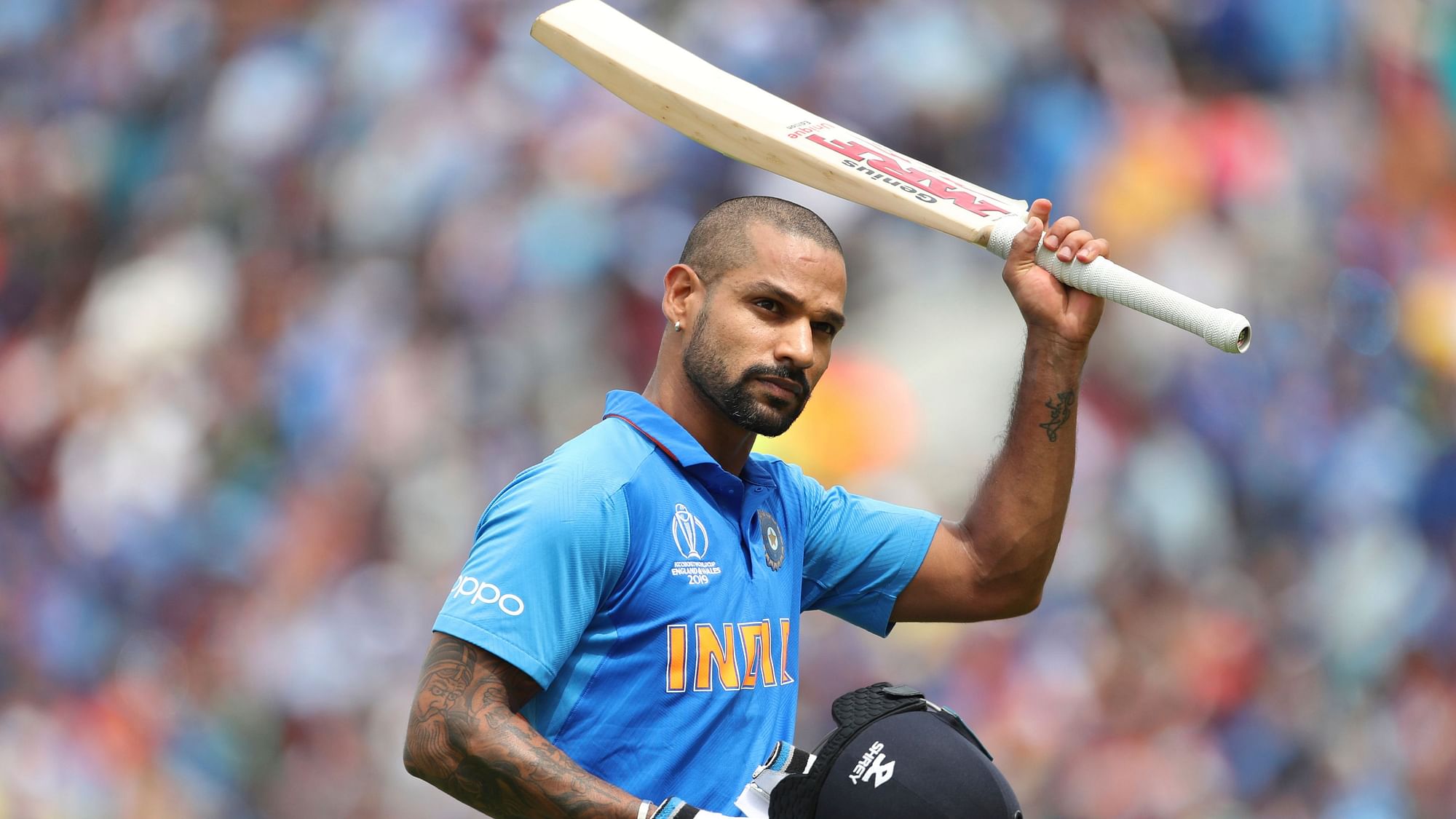 Shikhar Dhawan during World Cup match between India and Australia  in The Oval, London on 9 June.