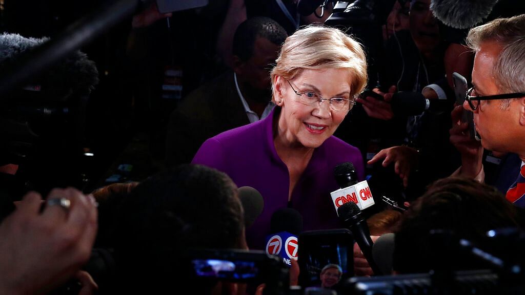 Democratic presidential candidate Senator Elizabeth Warren, answers questions after a Democratic primary debate.&nbsp;