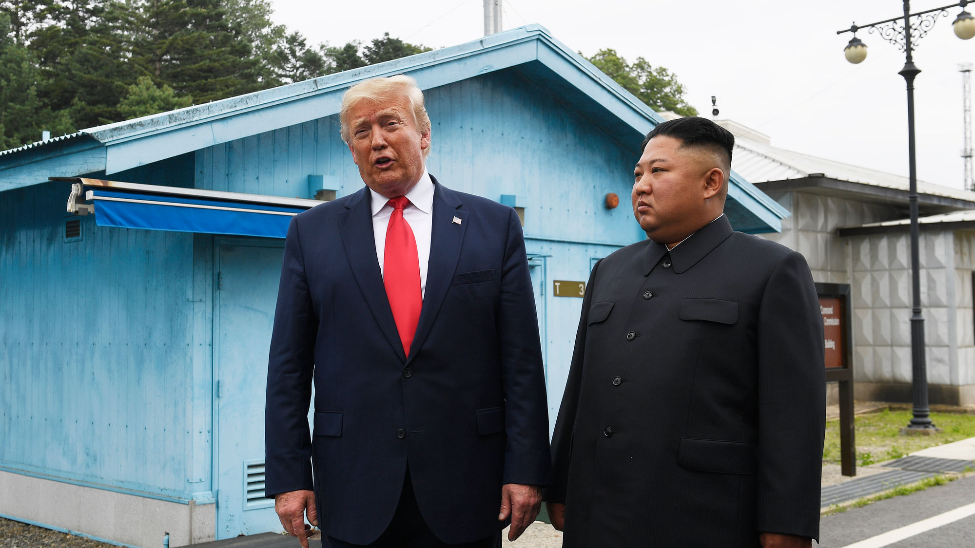 President Donald Trump meets with North Korean leader Kim Jong Un at the border village of Panmunjom in the Demilitarised Zone, South Korea, Sunday, 30 June.