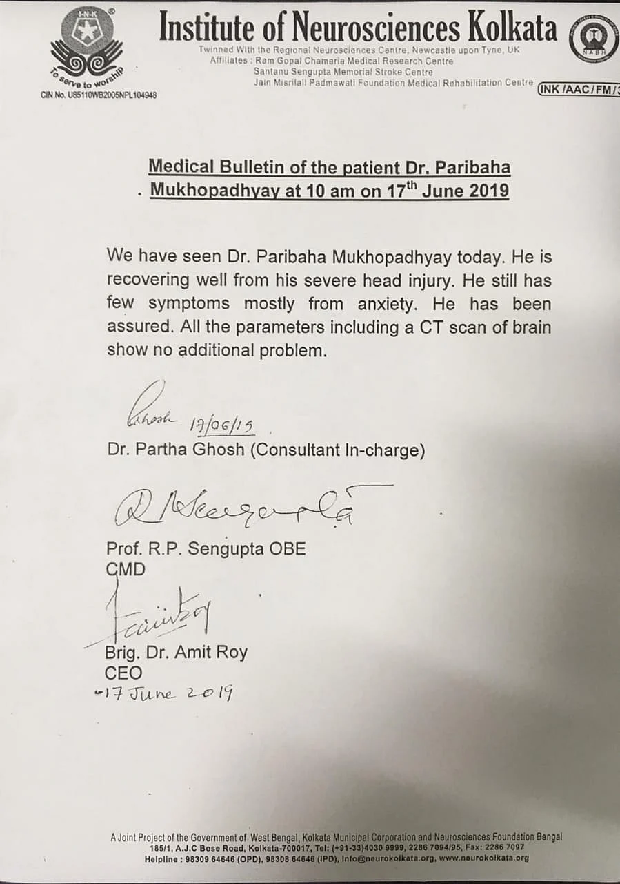 The medical bulletin of Dr Paribaha as of 10 am on 17 June.