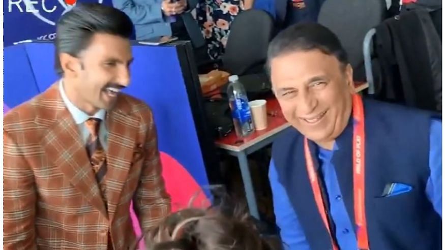 Ranveer Singh shook a leg with Sunil Gavaskar after the India-Pakistan match at the ICC World Cup.
