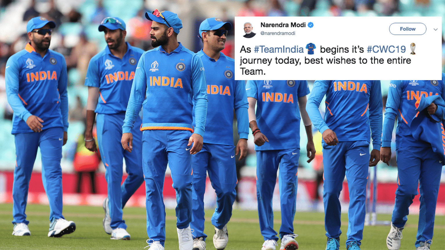 Prime Minister Narendra Modi wished the Indian cricket team as they began their ICC World Cup campaign.