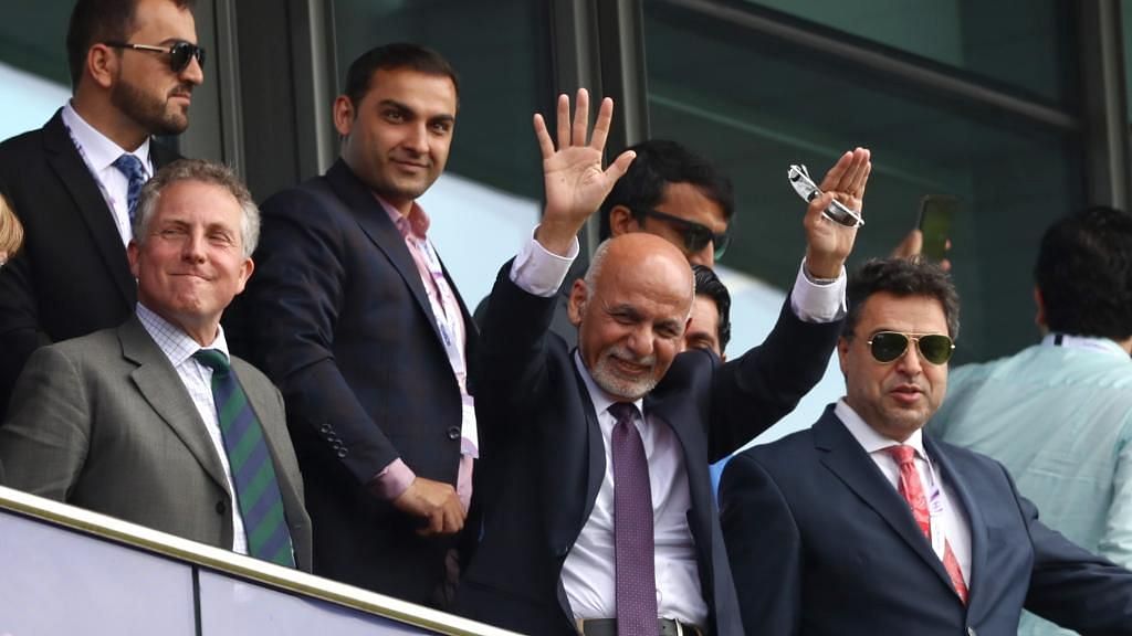 Afghanistan President Ashraf Ghani waving the crowd at the Old Trafford Stadium in Manchester.&nbsp;