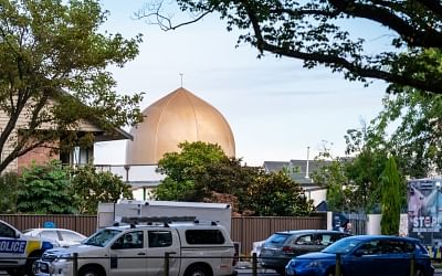 CHRISTCHURCH, March 16, 2019 (Xinhua) -- Police vehicles are seen outside a mosque in Christchurch, New Zealand, on March 16, 2019. The death toll from attacks on two mosques in New Zealand