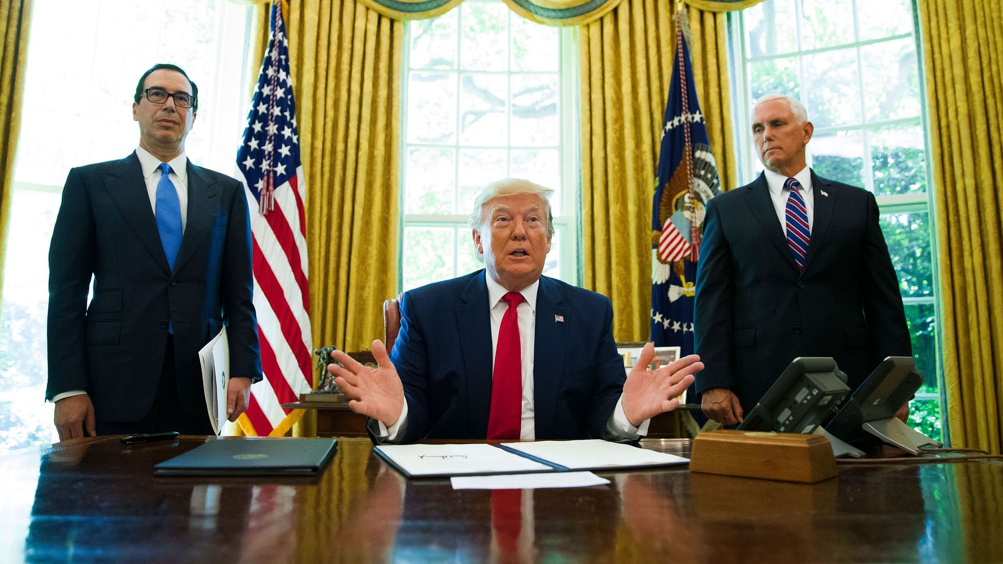 President Donald Trump,&nbsp; after signing an executive order to increase sanctions on Iran, in the Oval Office of the White House.