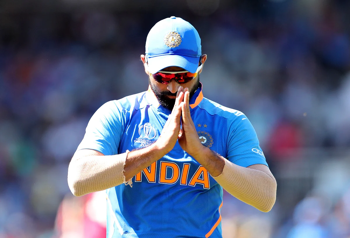 India’s Mohammed Shami acknowledges the applause from the crowd after taking two wickets during the Cricket World Cup match between India and West Indies.