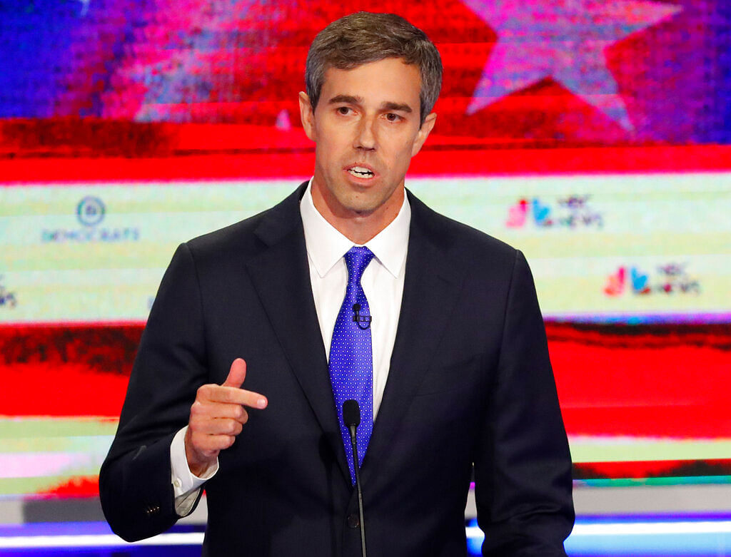 Democratic presidential candidate former Texas Rep. Beto O’Rourke gestures during a Democratic primary debate.&nbsp;
