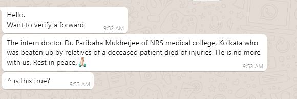 The Quint spoke to Dr Nirupam Sarkar, ex-house surgeon at NRS Medical College who branded the news as “fake”.