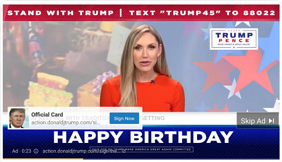 An advertisement were released on various social media platforms in the United States to convince people to sign the official birthday card for Trump.