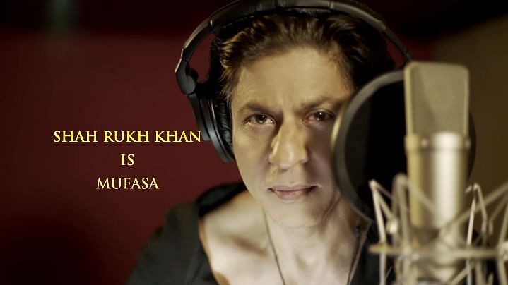 Shah Rukh Khan behind the microphone in a shot from <i>The Lion King</i> Hindi trailer.