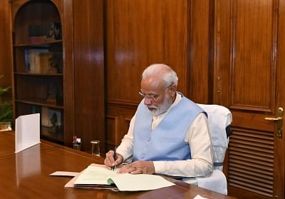 New Delhi: Prime Minister Narendra Modi takes charge of the office of the Prime Minister of India at South Block, in New Delhi on May 31, 2019. (Photo: IANS/PIB)