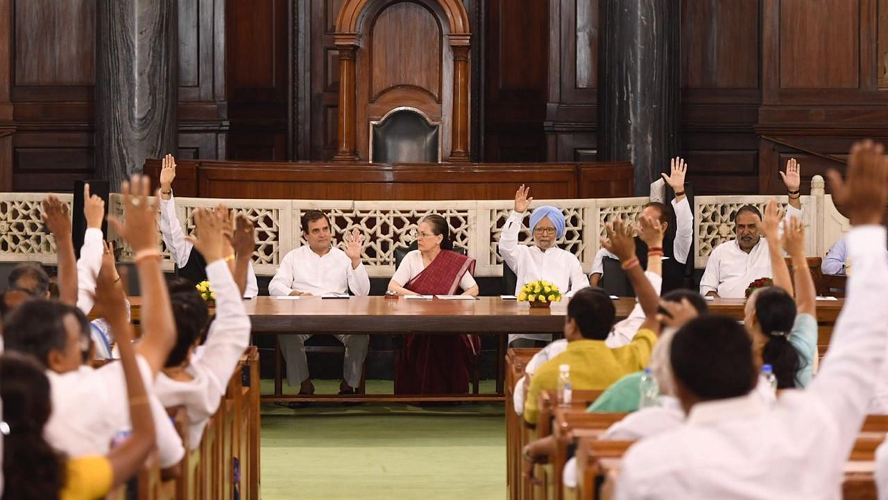 Sonia Gandhi was re-elected as the chairperson of the Congress Parliamentary Party at a meeting on Saturday.