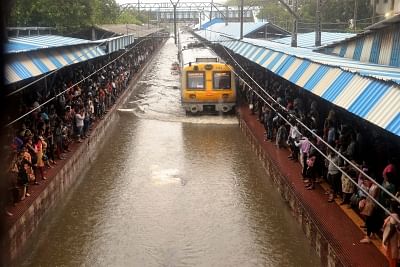 Mumbai: A view of the flooded railway tracks at Mumbai