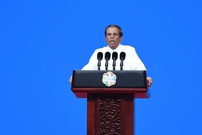 BEIJING, May 15, 2019 (Xinhua) -- Sri Lankan President Maithripala Sirisena delivers a speech at the opening ceremony of the Conference on Dialogue of Asian Civilizations (150519) at the China National Convention Center in Beijing, capital of China, May 15, 2019. (Xinhua/Ju Huanzong/IANS)