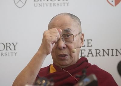 New Delhi: Tibetan spiritual leader the Dalai Lama addresses a press conference at the launch of