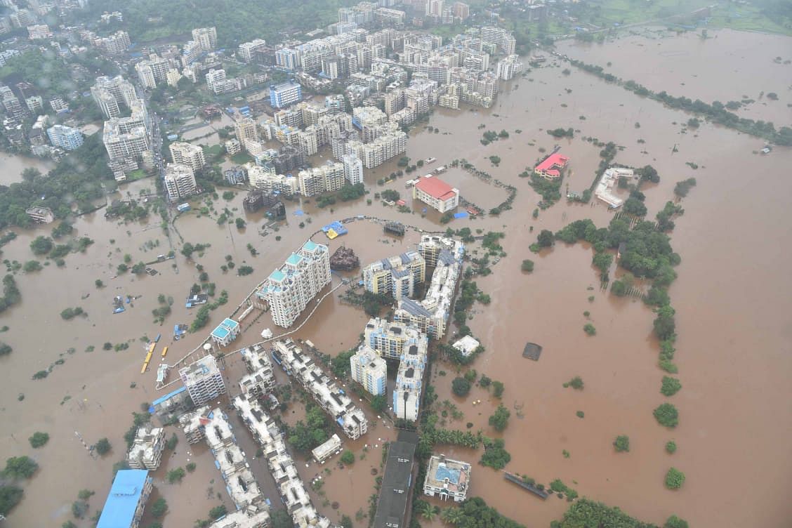 The Kolhapur-Mumbai Mahalaxmi Express was stranded because of floods near Mumbai, on Friday night.