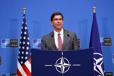 BRUSSELS, June 28, 2019 (Xinhua) -- U.S. Acting Secretary of Defense Mark Esper attends a press conference after a NATO defense ministers meeting at NATO headquarters in Brussels, Belgium, on June 27, 2019. The two-day NATO defense ministers meeting closed on Thursday. (Xinhua/Zhang Cheng/IANS)