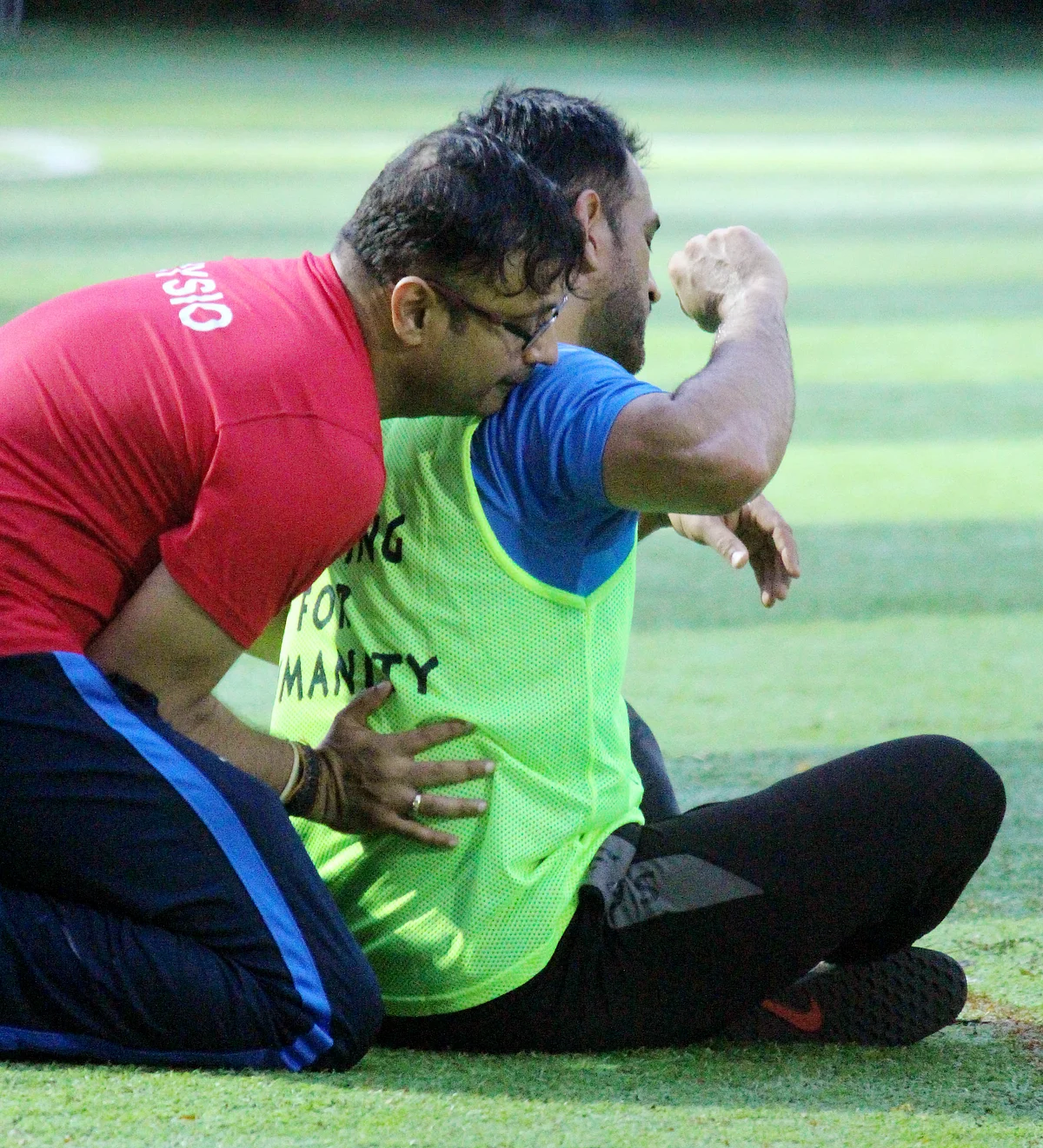 MS Dhoni during a football training session in Mumbai. 
