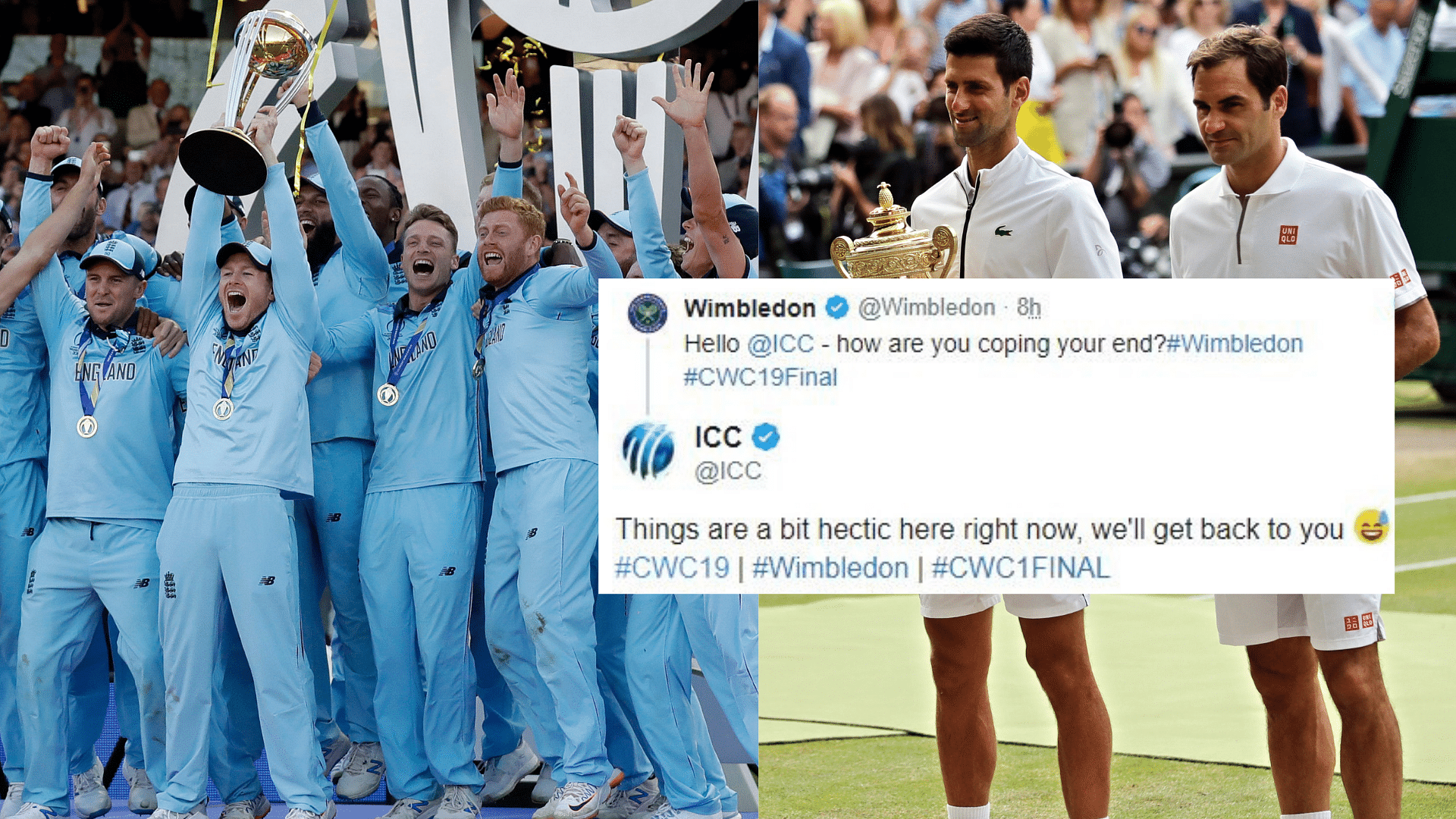 A Twitter conversation between Wimbledon and ICC’s Twitter accounts captured netizens’ stress while watching the two finals.