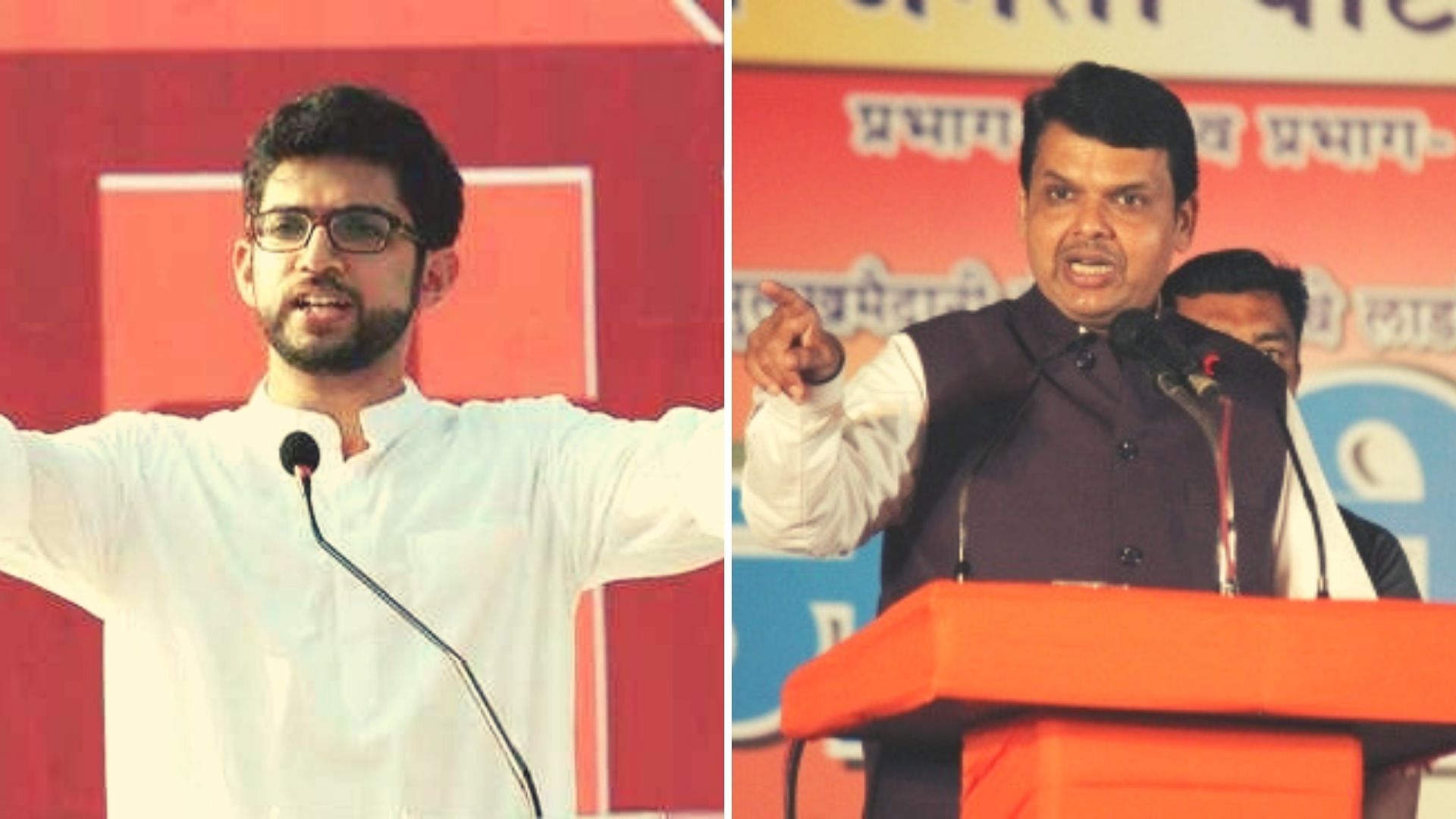 Shiv Sena leader Aditya Thackeray (Left) and Chief Minister Devendra Fadnavis (Right) prepare for their respective <i>rath yatras.</i>