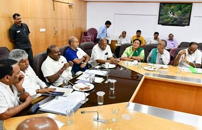 Bengaluru: Karnataka Chief Minister H D Kumaraswamy during a meeting with farmers in Bengaluru on July 8, 2019. (Photo: IANS)