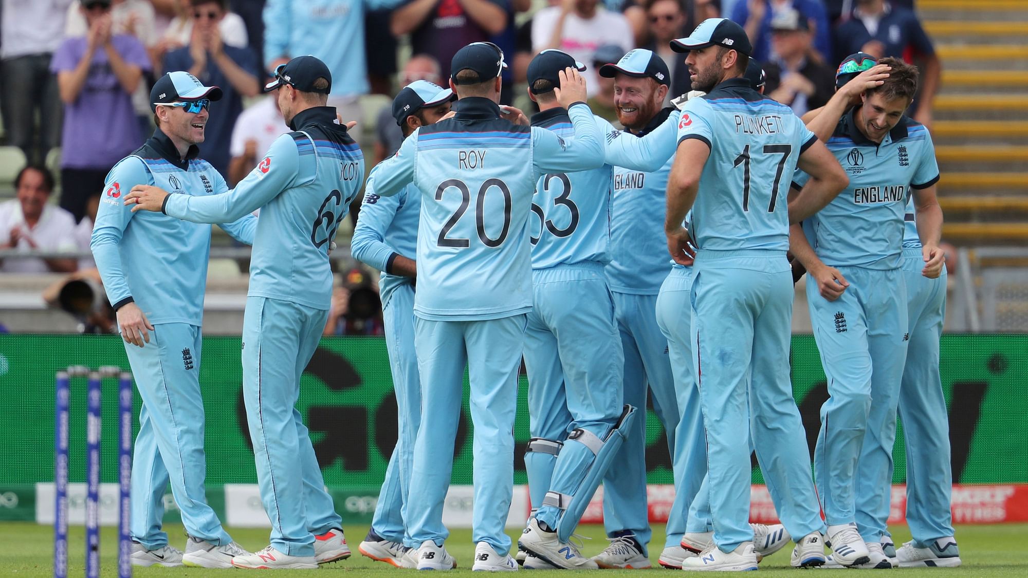 England players celebrate during the semifinal against Australia.
