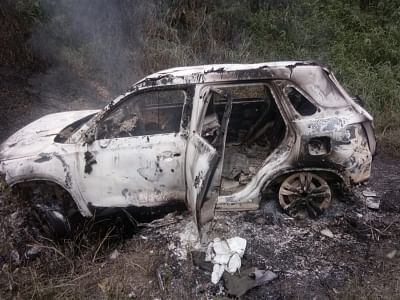 Bogapani: The charred remains of the car of National People