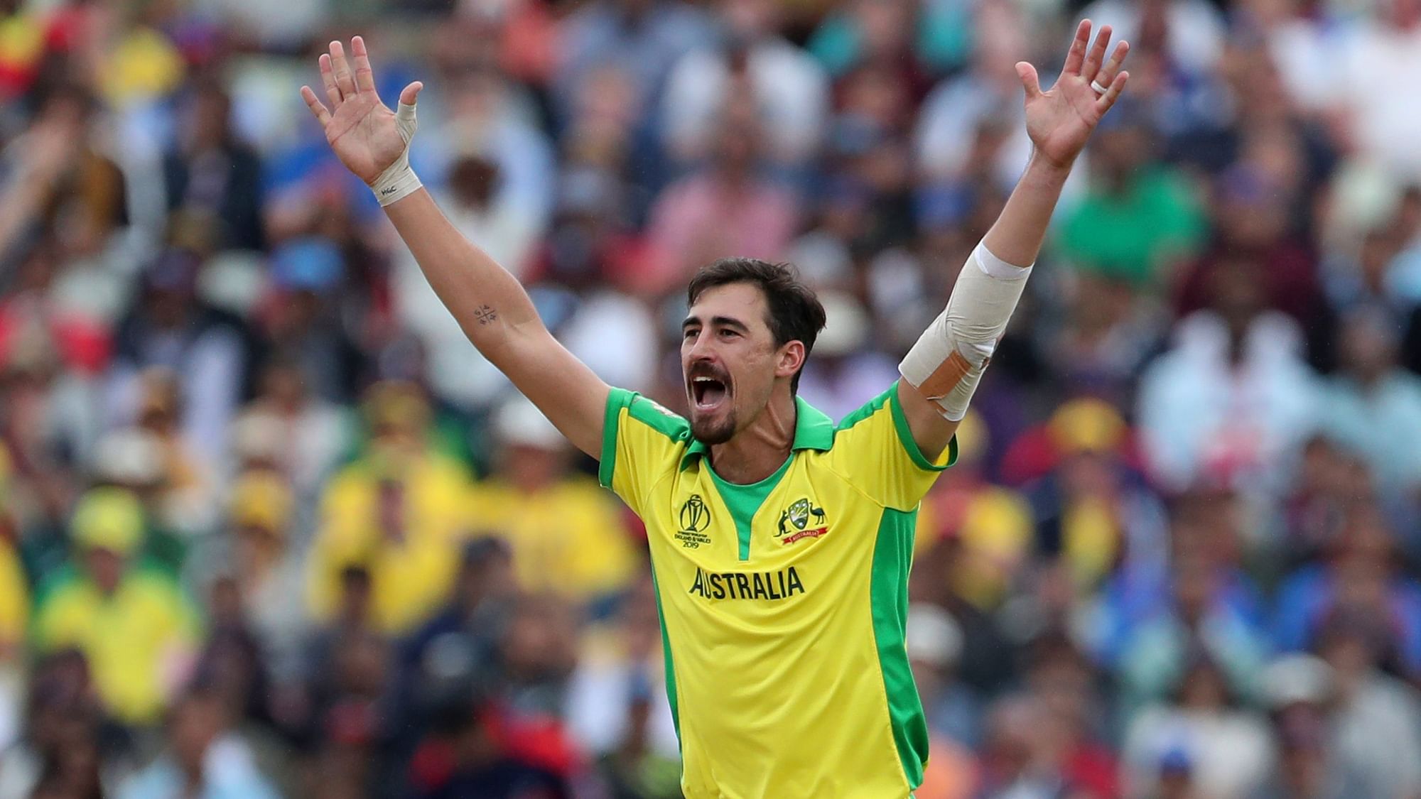 Australia’s Mitchell Starc appeals successfully for the wicket of England’s Jonny Bairstow during the Cricket World Cup semi-final match between England and Australia at Edgbaston in Birmingham.