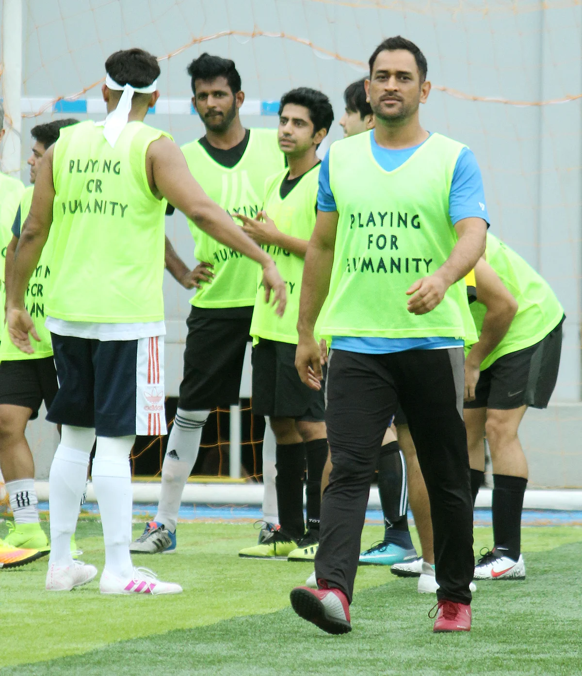 MS Dhoni during a football training session in Mumbai. 