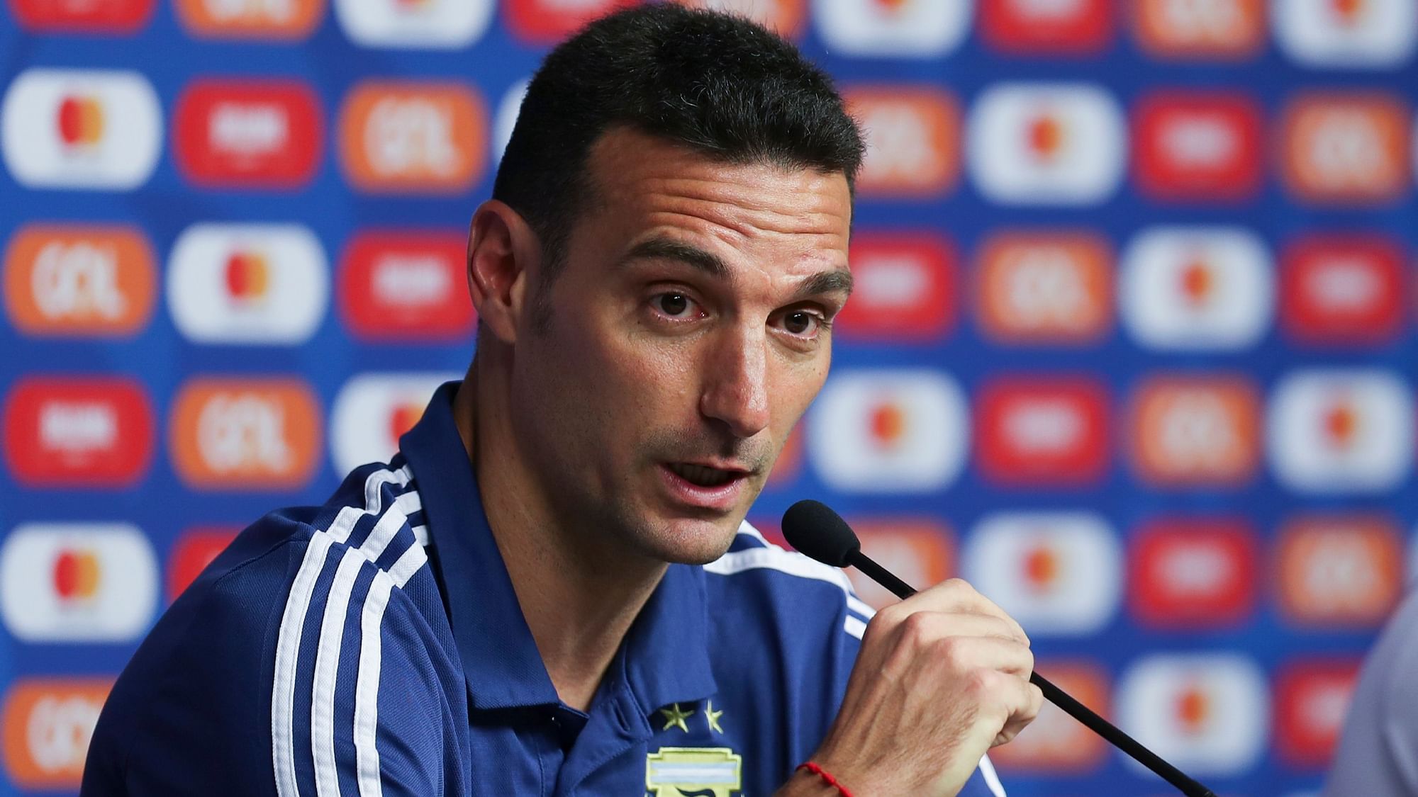 Argentina’s coach Lionel Scaloni looks on during press conference in Belo Horizonte, Brazil, Monday, 1 July 2019.