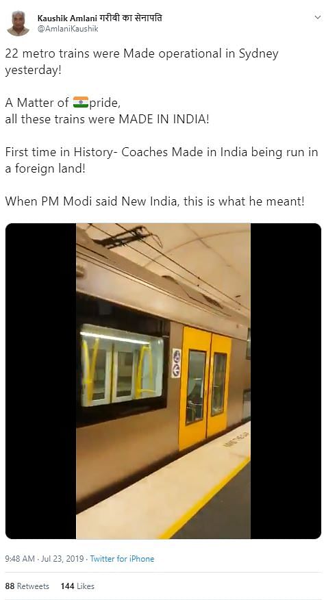 Viral posts with  video of a double-decker train in Sydney falsely claimed that it was manufactured in India.