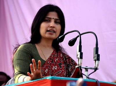 Allahabad: Samajwadi Party MPs Dimple Yadav addresses during a party rally in Allahabad on Feb 20, 2017. (Photo: IANS)