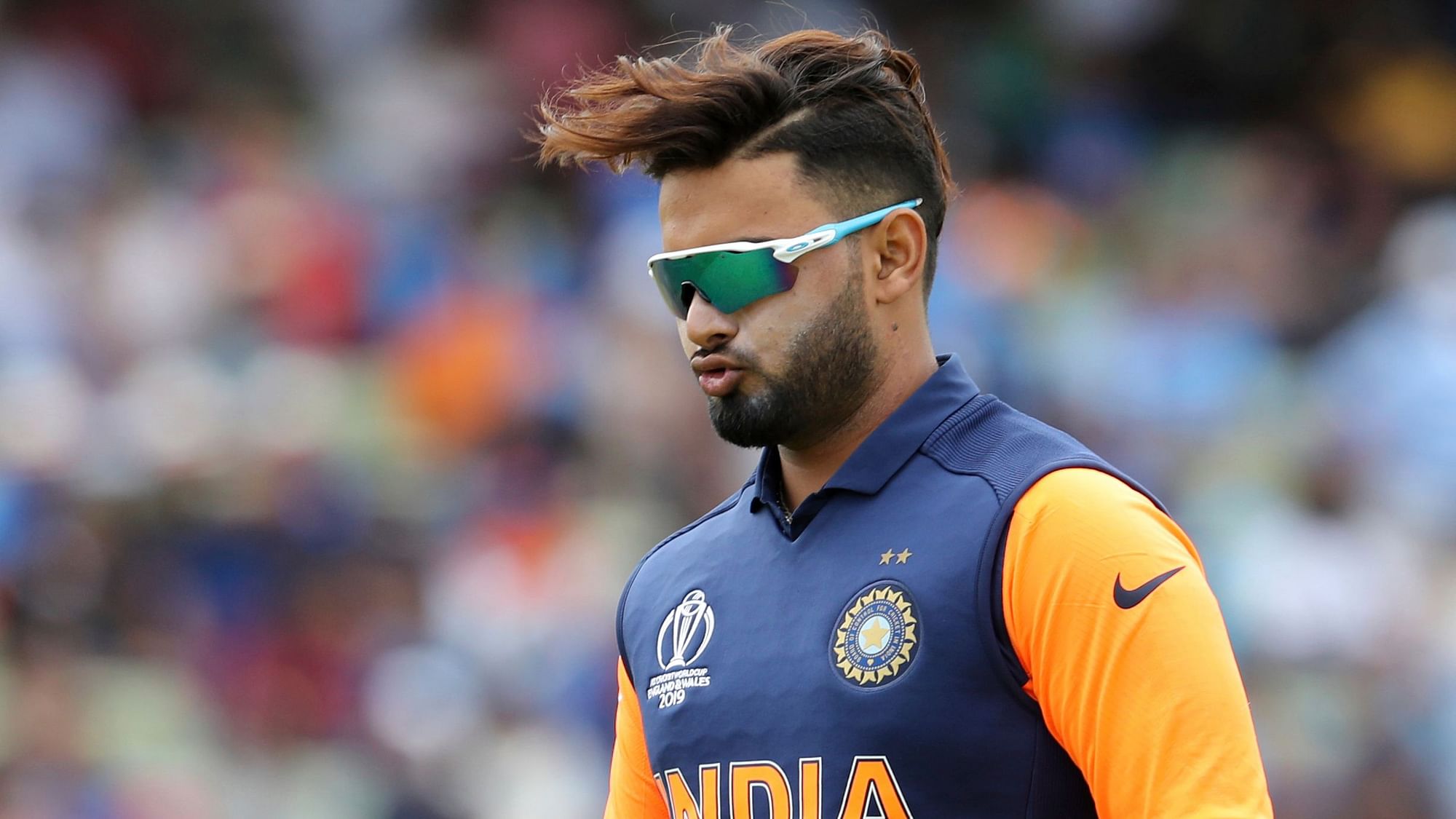Rishabh Pant fields during the Cricket World Cup match between India and England in Birmingham.