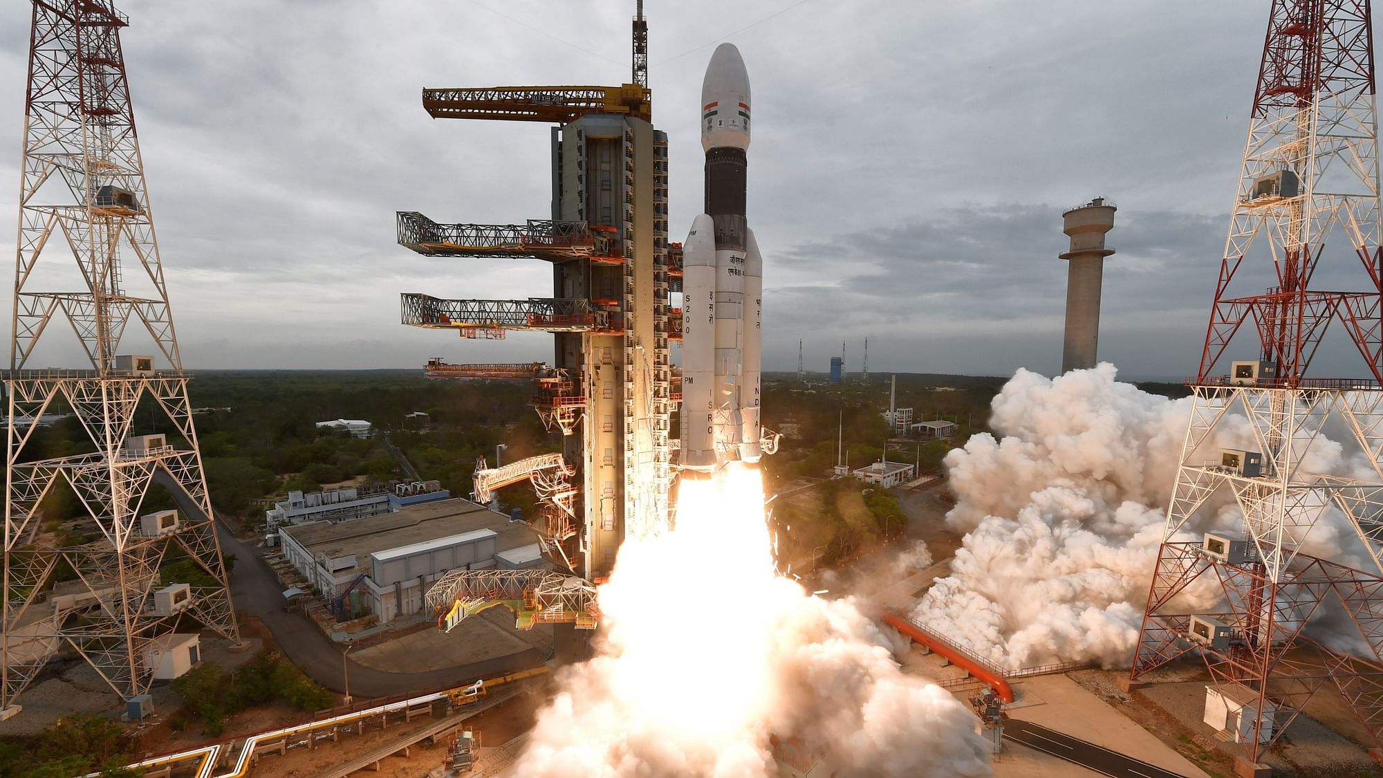 The GSLV Mk-III rocket lifts off from the Satish Dhawan Space Station in Sriharikota.