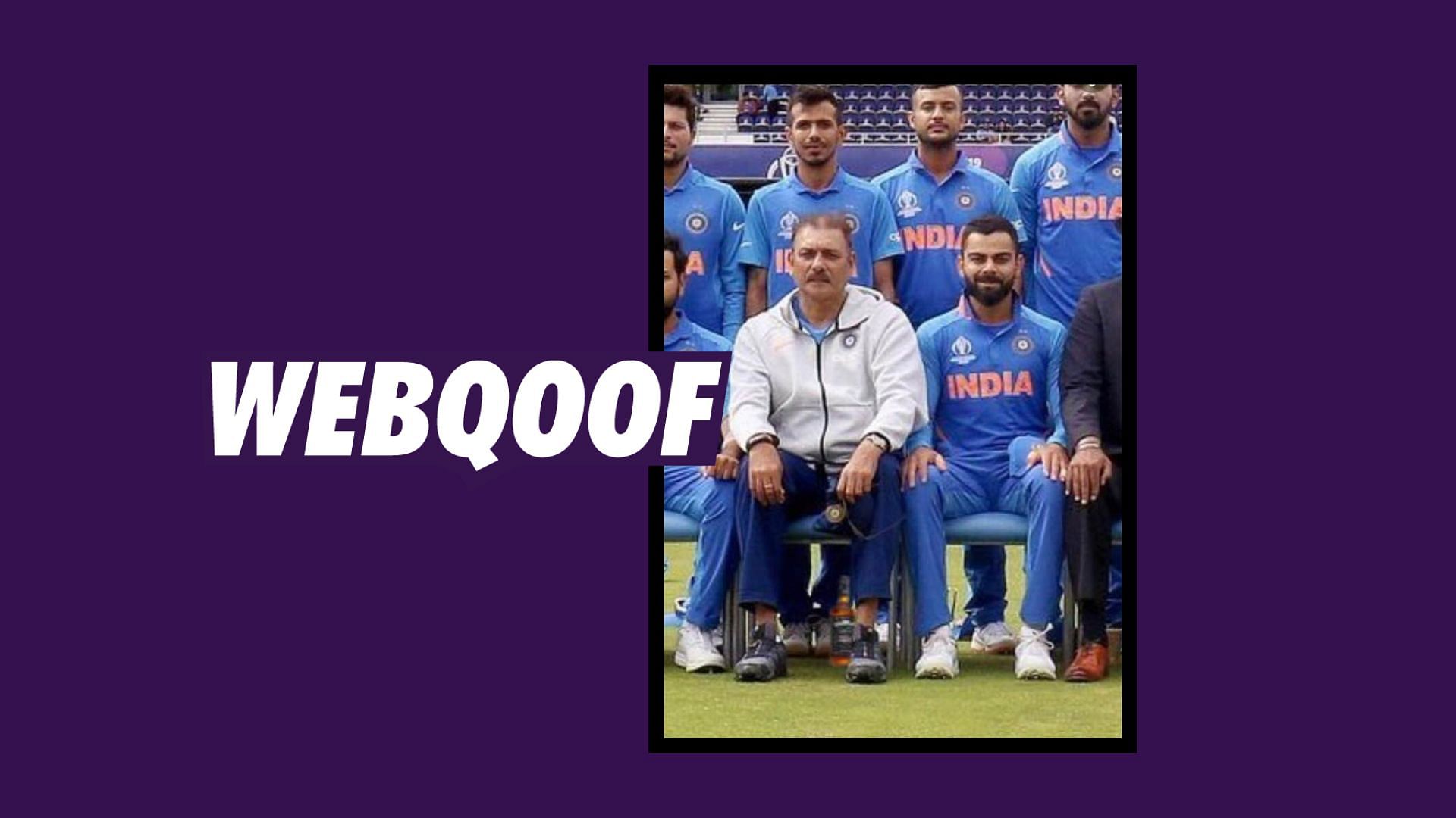 A viral image falsely claimed that a liquor bottle was kept under Ravi Shastri’s chair.