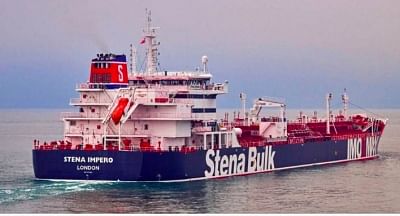 The British-flagged Stena Impero oil tanker with 18 Indians aboard which was seized by Iran on Friday.