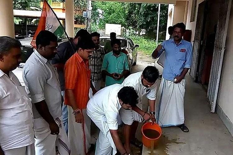 Dalit woman MLA Geetha Gopi was on a sit-in protest in Thrissur demanding repair of a road.