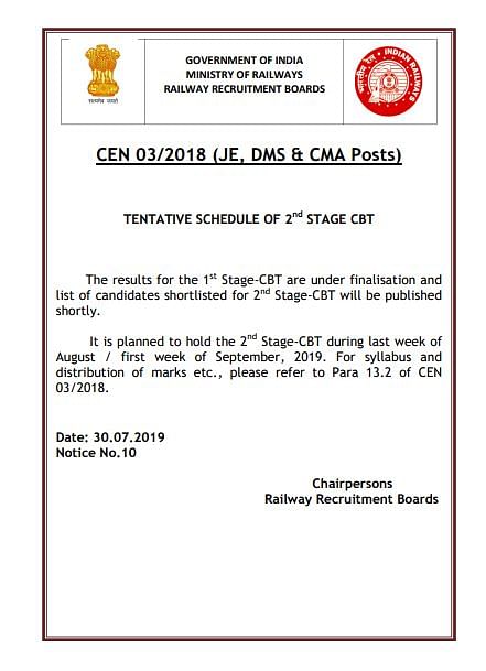 RRB will be releasing the list of shortlisted candidates for 2nd Stage-CBT soon.