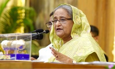 DHAKA, May 30, 2018 (Xinhua) -- Bangladeshi Prime Minister Sheikh Hasina speaks during a press briefing in Dhaka, Bangladesh, on May 30, 2018.  (Xinhua/IANS)