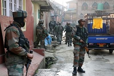 Pampore: Security beefed up after unidentified gunmen fired at an army convoy on the Jammu-Srinagar national highway in Pampore area of Pulwama district on Dec 17, 2016. (Photo: IANS)