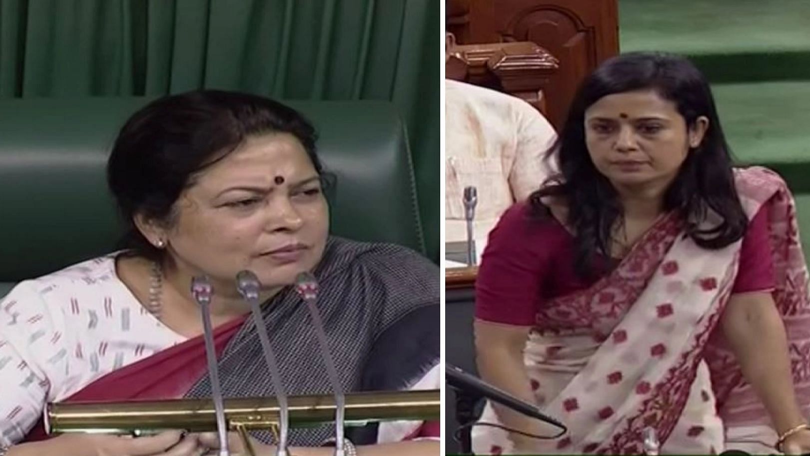 BJP MP Meenakshi Lekhi (L) and TMC MP Mahua Moitra (R) on the debate on the amendment to the UAPA Bill in the Lok Sabha today.&nbsp;