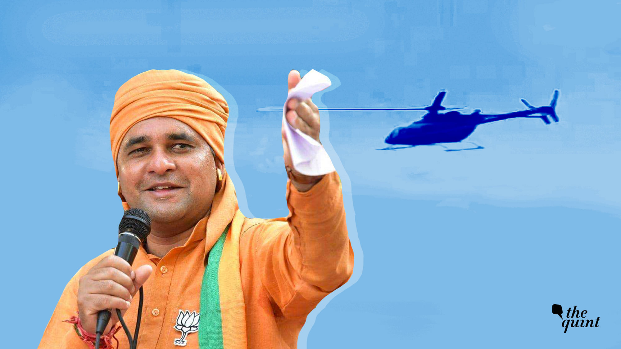 Image of Alwar BJP MP, Balaknath, with an altered image of the helicopter he was in on Sunday, 30 June. Image used for representational purposes.