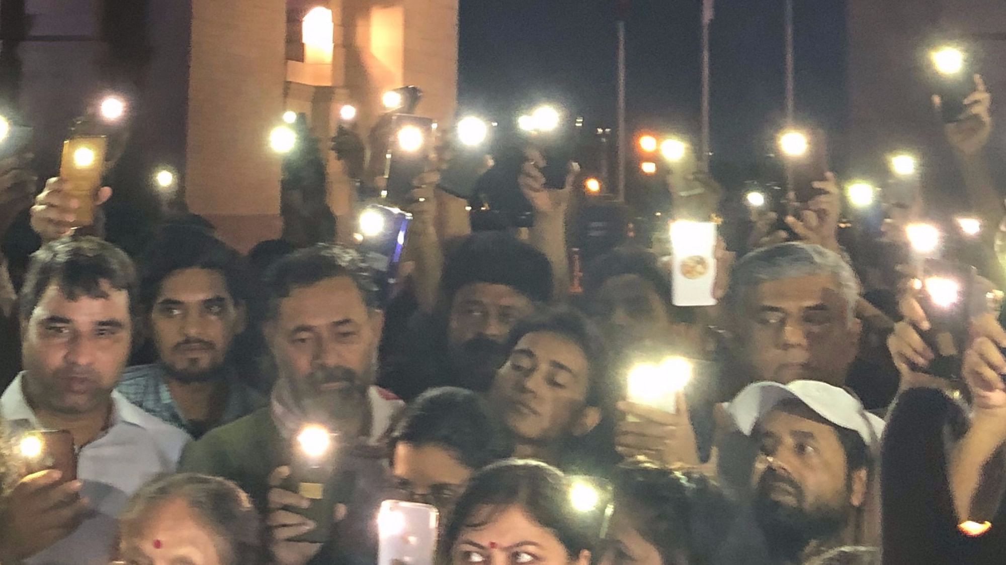 Protesters at India Gate in New Delhi.