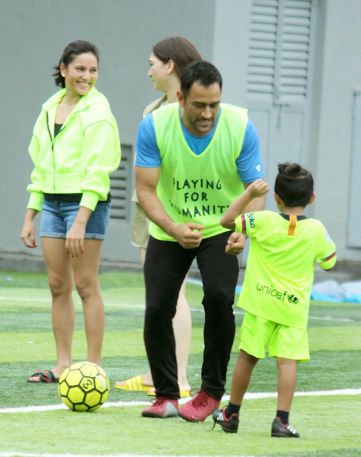 MS Dhoni during a football training session in Mumbai. 