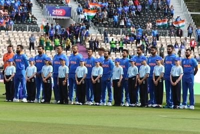 Southampton: Team India during the national anthem ahead of the 8th match of 2019 World Cup between India and South Africa at The Rose Bowl in Southampton, England on June 5, 2019. (Photo: Surjeet Yadav/IANS)